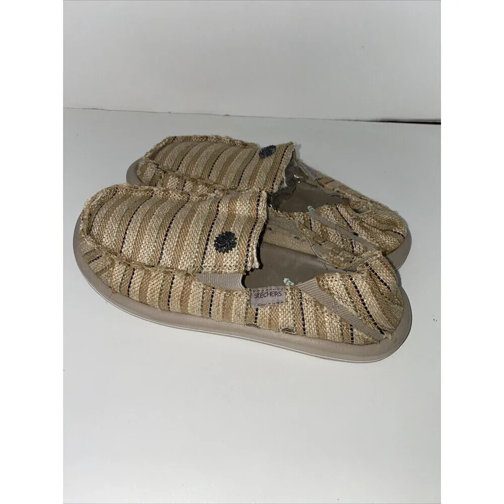 Skechers Raffia Stripe Slip On Shoes Summer Natural Size 6